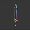 Fantasy Sword With Blue To Purple Gradient Blade Golden Guard Purple Gem And Red Handle