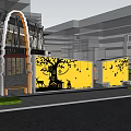 Urban Street Landscape With Lush Trees Colorful Bike Lane And Pedestrian Walkway