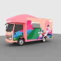 Pink Coffee Truck With Cartoon Patterns Awning And Serving Window Appliances