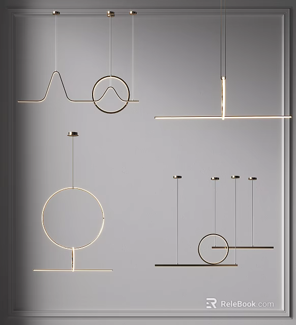 Modern Geometric Pendant Lights With Circular And Linear Designs For Interior Spaces 3d model 