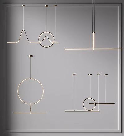 Modern Geometric Pendant Lights With Circular And Linear Designs For Interior Spaces 3d model