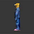 Game Movie Character With Yellow Hood Blue Jacket White Shirt Tie Blue Pants Pink Shoes