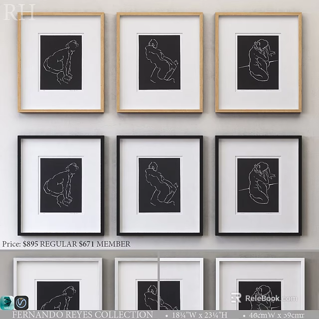 Modern Picture Frames With Black And Gold Borders For Home Wall Decor 3d model