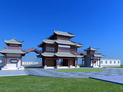 Chinese-style ancient building ancient building mountain gate entrance ancient building 3d model
