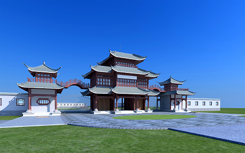 Chinese-style ancient building ancient building mountain gate entrance ancient building 3d model