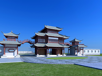 Chinese-style ancient building ancient building mountain gate entrance ancient building 3d model