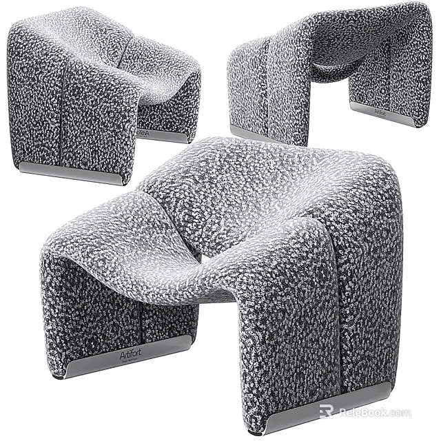 Modern Single Sofa With Textured Fabric And Curved Design For Living Room 3d model 