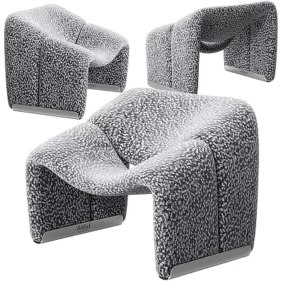 Modern Single Sofa With Textured Fabric And Curved Design For Living Room 3d model