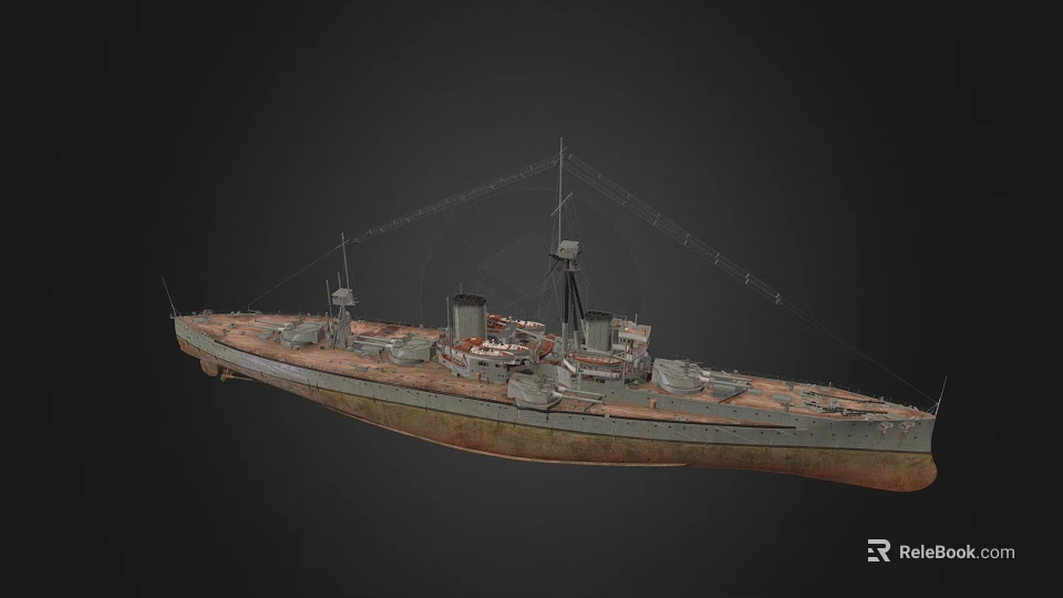 Old Warship With Rusted Hull And Vintage Military Structure On Dark Background 3d model 
