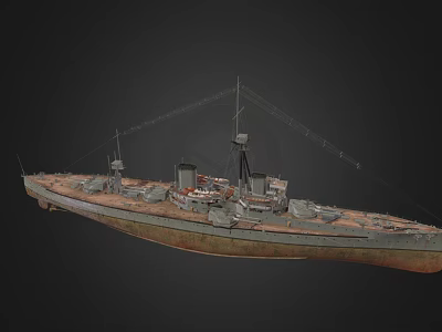 Old Warship With Rusted Hull And Vintage Military Structure On Dark Background 3d model
