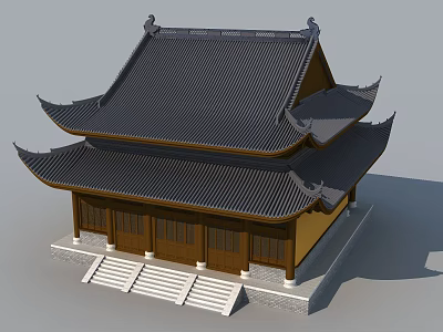 Traditional Chinese Ancient Architecture Featuring Tiled Roof Wooden Structure And Curved Eaves 3d model