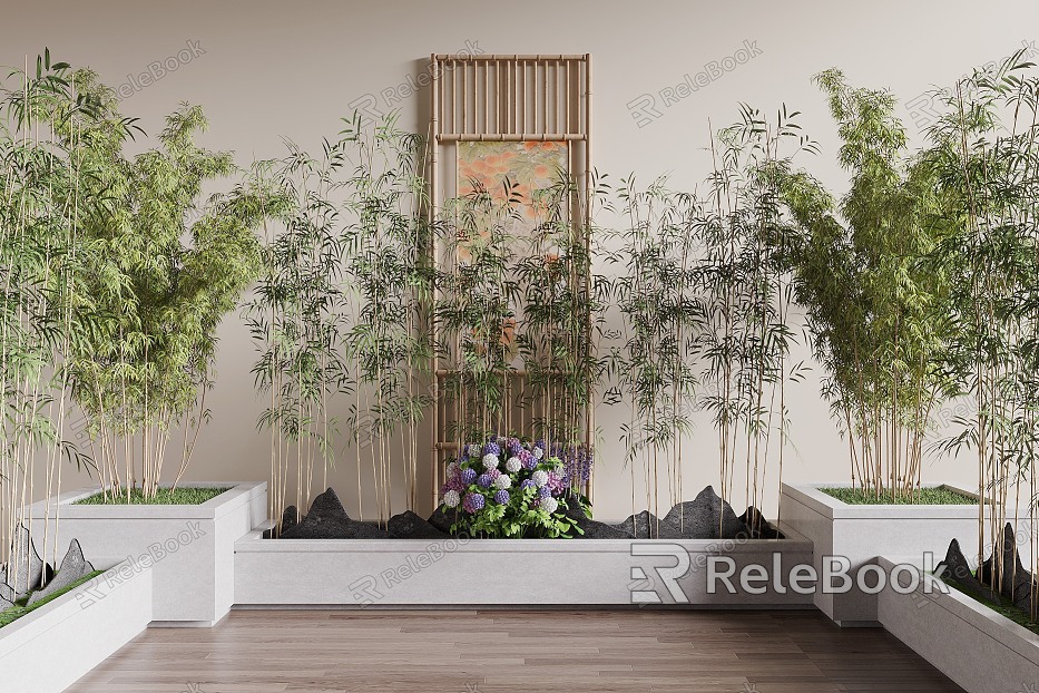 Bamboo Bamboo Forest Flower Pond Landscape model