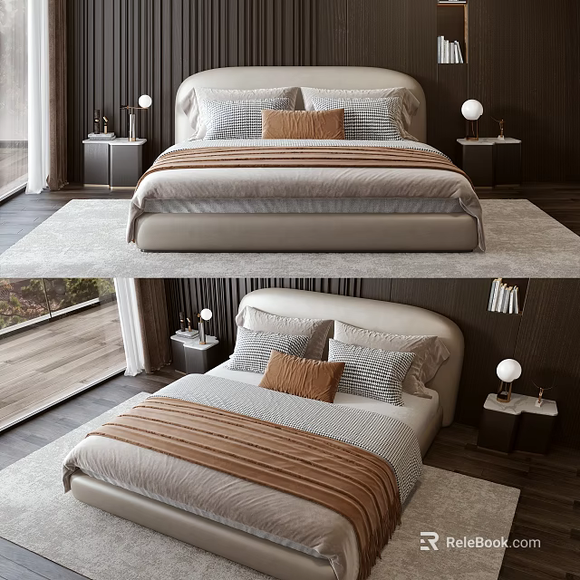 Modern Bedroom Interior With Double Bed Nightstands Table Lamps Pillows Blanket And Rug 3d model 
