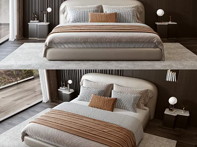 Modern Bedroom Interior With Double Bed Nightstands Table Lamps Pillows Blanket And Rug 3d model