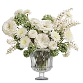 Beautiful White Carnations And Dahlias Floral Arrangement With Green Foliage In Vase For Home Decor