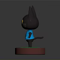 Black Cartoon Cat Figurine Wearing Blue Shirt Standing On Round Green Base With Red Edge