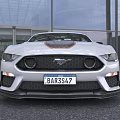 White Ford Mustang Sporty Coupe With Black Red Stripes And Bold Front Design