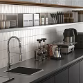 Modern Bar Counter Interior With Hanging Menu Board Coffee Machine And Wooden Stools