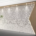 Modern Background Wall With White Dot Arrow Pattern Wooden Sides Green Plant Ceiling Light Strips 3d model