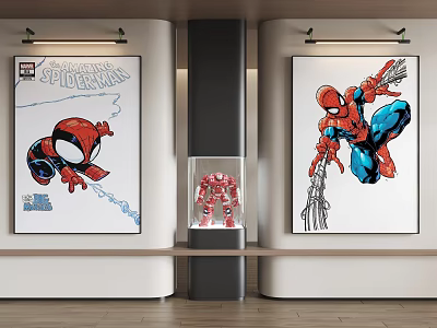 Abstract SpiderMan Canvas Paintings With Wall Decor Display Cabinet And Action Figure Model 3d model