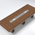 Modern Wooden Conference Table With Silver Strip Inlay And Vertical Striped Metallic Legs