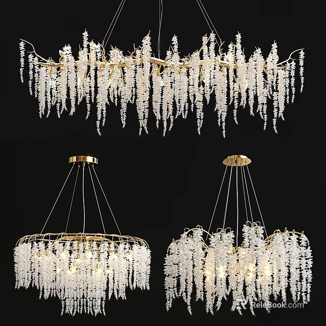 Modern Elegant Chandelier With Gold Frame Crystal Pendants And Interior Design 3d model 