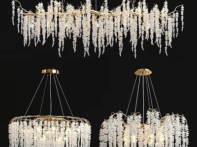 Modern Elegant Chandelier With Gold Frame Crystal Pendants And Interior Design 3d model