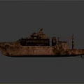 Modern White Red Striped Ship And Rusty Old Weathered Vessel Side By Side 3d model