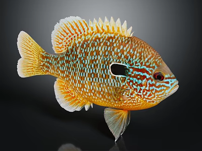 Vibrant Colorful Fish With Blue Orange Patterns And Bright Fins On Dark Background 3d model