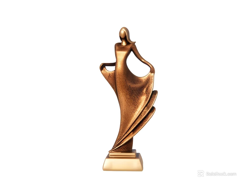 Elegant Bronze Female Sculpture Carving With Flowing Dress And Square Base 3d model 