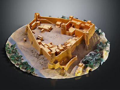 Historical Castle Fortress Model With Detailed Walls And Surrounding Terrain Trees Water 3d model