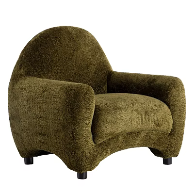 Plush Olive Green Rounded Accent Chair with Comfortable Armrests and Black Legs 3d model
