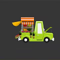 Mobile Fruit Cart With Orange And White Striped Awning Displaying Fresh Strawberries Pineapples And Fruits