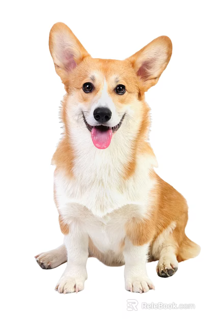Happy Brown And White Corgi Dog Sitting With Tongue Out On White Background 3d model 