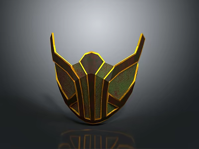Futuristic Gold And Black Geometric Helmet With Shiny Surface And Symmetric Ornate Design 3d model