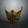 Futuristic Gold And Black Geometric Helmet With Shiny Surface And Symmetric Ornate Design