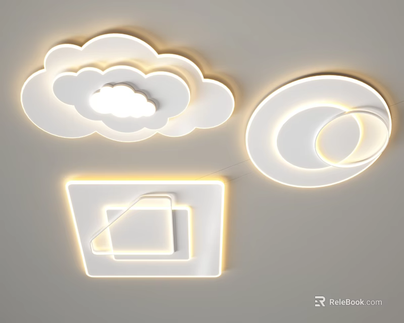 Unique Modern LED Ceiling Lights With Cloud Round Square Shapes 3d model 