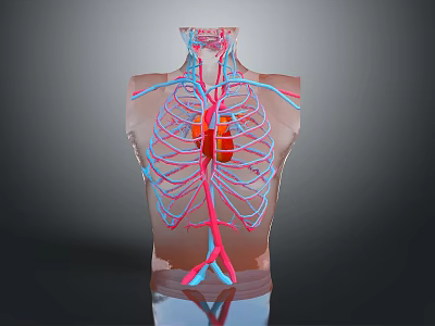Human Thoracic Cavity Anatomical Model With Heart Blood Vessels And Rib Cage 3d model
