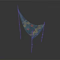 Triangle Cloth Canopy With Geometric Pattern Red Stars And Wooden Poles