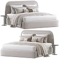 Modern Upholstered Double Bed With Soft Plaid Pillows And Side Nightstand Design 3d model