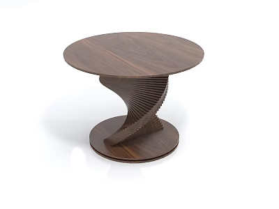 Modern Wooden Coffee Table With Round Tabletop And Spiral Base Design 3d model