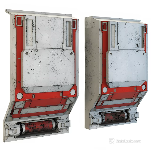 Entrance Gate With Industrial Red Silver Metal Frame And Mechanical Structure 3d model 