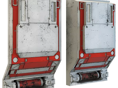 Entrance Gate With Industrial Red Silver Metal Frame And Mechanical Structure 3d model