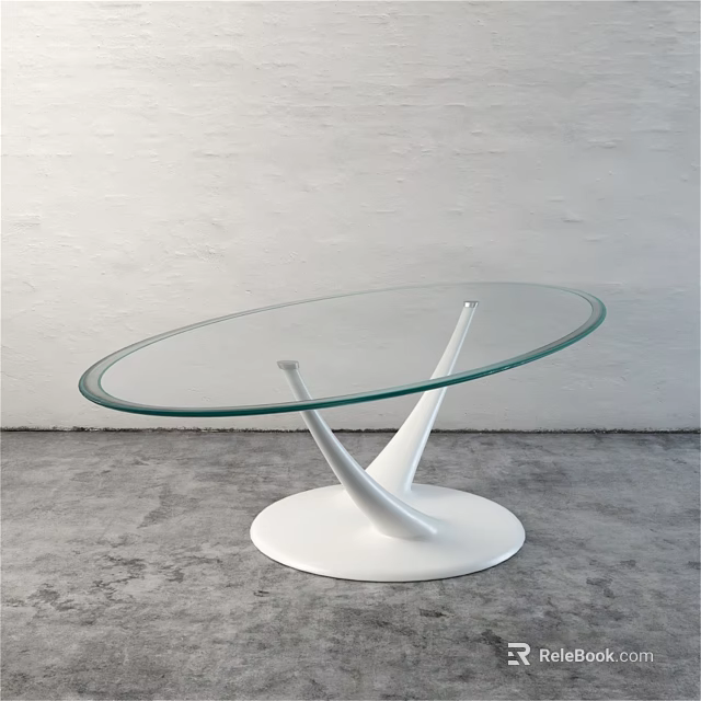 Modern Round Coffee Table With Glass Top And White Sculptural Base 3d model 