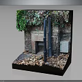 Detailed Miniature Scene Featuring Brick Wall Green Ivy Iron Gate And Fallen Leaves