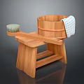 Essential Wooden Bathtub with Stand Green Brush and Blue Dotted Towel