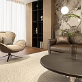 Warm Modern Luxury Living Room With Brown Leather Sofa And Cozy Lounge Furniture
