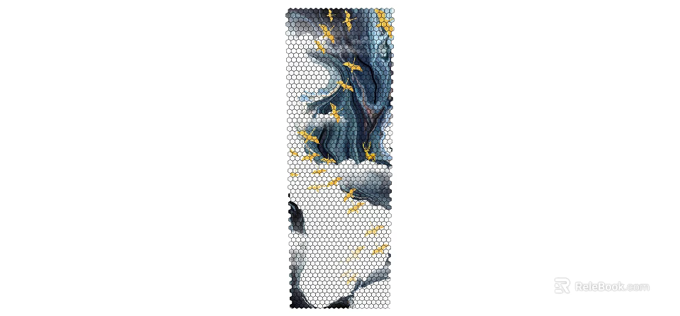 Ink Wash Style Room Partition With Hexagonal Pattern And Yellow Birds 3d model 