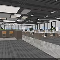 Modern Public Office Space With Open Layout Workstations Large Windows And Potted Plants