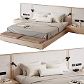 Modern Minimalist Double Bed With Upholstered Headboard Side Nightstands Bedside Lamps And Storage Drawers